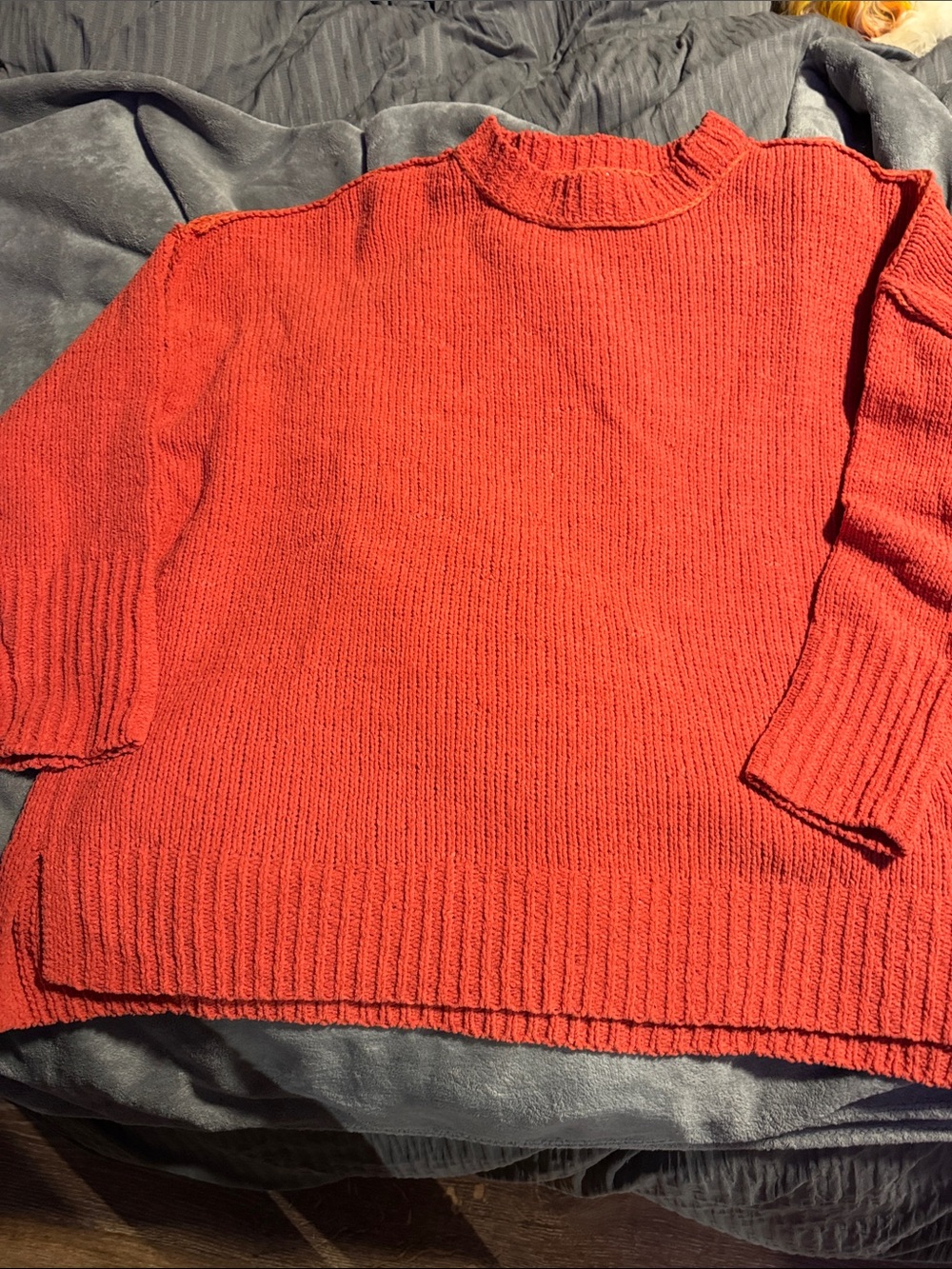 Terra & Sky Coral-Red Crewneck Knit Sweater
